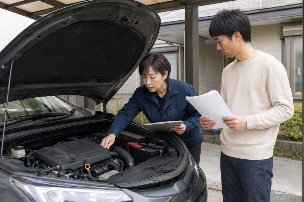 中古車の保証があれば安心を確認する車選びのイメージ