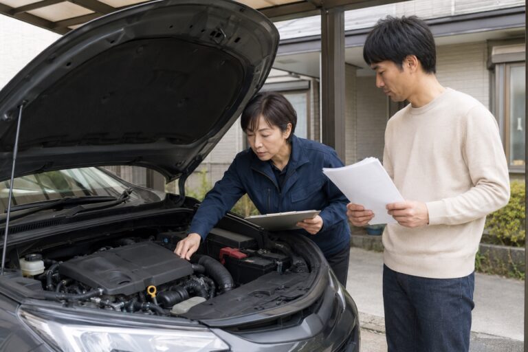 中古車の保証があれば安心を確認する車選びのイメージ